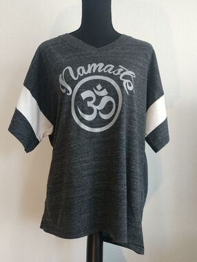 Alternative Women’s Short Sleeve Namaste Tee in Charcoal and White